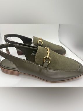 Journee Collection Olive Green Slingback Loafers with Gold Hardware